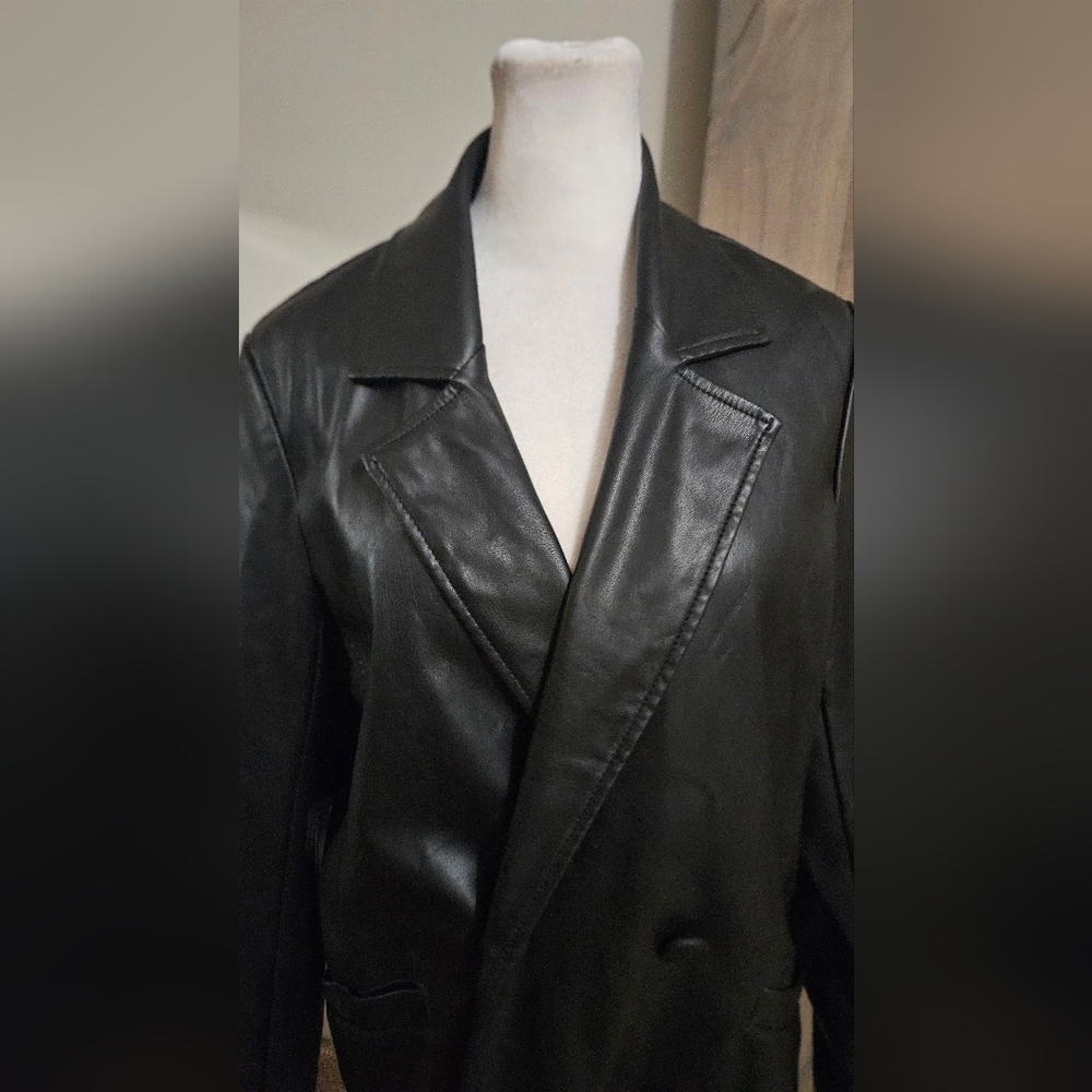 TOPSHOP Faux Leather Double-Breasted Blazer Jacket In Black. Size 6 - Picture 14 of 16